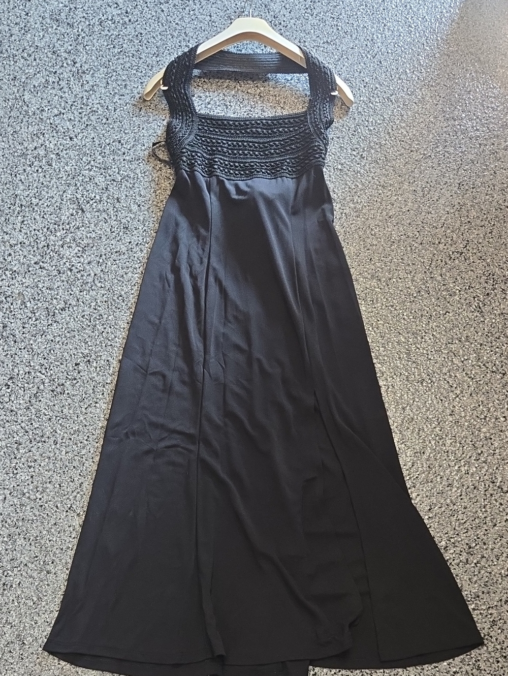 Classic Black Maxi Dress with Crochet Bodice